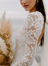 Boho Garden Lace Chic A-line Open Back Long Sleeves Wedding Dresses Tulle-Dbrbridal