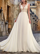 Boho Garden Lace Chic A-line Open Back Wedding Dresses-Dbrbridal