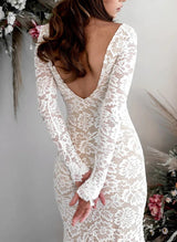 Boho Garden Lace Trumpet Mermaid Fitted Long Sleeves Wedding Dresses Court Train-Dbrbridal