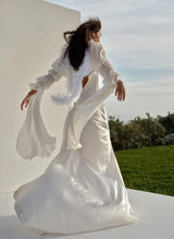 Boho Garden Long Sleeves Sheath Fitted Cowl Neck Slit Wedding Dresses-Dbrbridal