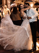 Boho Garden Sequin V-Neck Sleeveless Sweep Train Wedding Dresses Lace-Dbrbridal