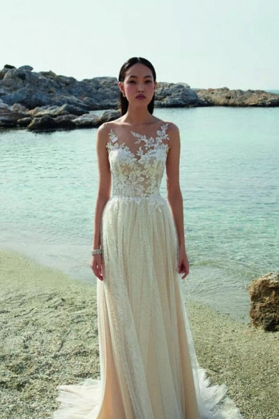 Boho Long A-line Tulle Sleeveless Wedding Dresses With Lace – Dbrbridal