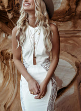 Boho Summer Beach Sleeveless Sweep Train Lace Wedding Dresses-Dbrbridal