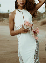 Boho Summer Beach Sleeveless Sweep Train Lace Wedding Dresses-Dbrbridal