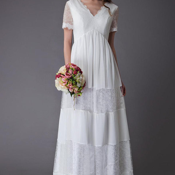 Boho Wedding Dresses Lace Chiffon Patchwork Ivory Short Sleeve Gypsy Maxi Beach Bridal Gowns Dbrbridal Boho Wedding Dresses Lace Chiffon Patchwork Ivory Short Sleeve Gypsy Maxi Beach Bridal Gowns Dbrbridal