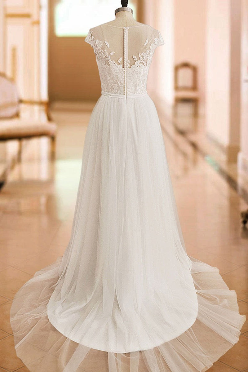 boho wedding dresses lace off the shoulder short sleeve floor length split front bridal dress with train Dbrbridal boho wedding dresses lace off the shoulder short sleeve floor length split front bridal dress with train Dbrbridal