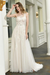 Bridal Dress One Shoulder Sleeveless Buttons Bridal Gowns With Train-Dbrbridal
