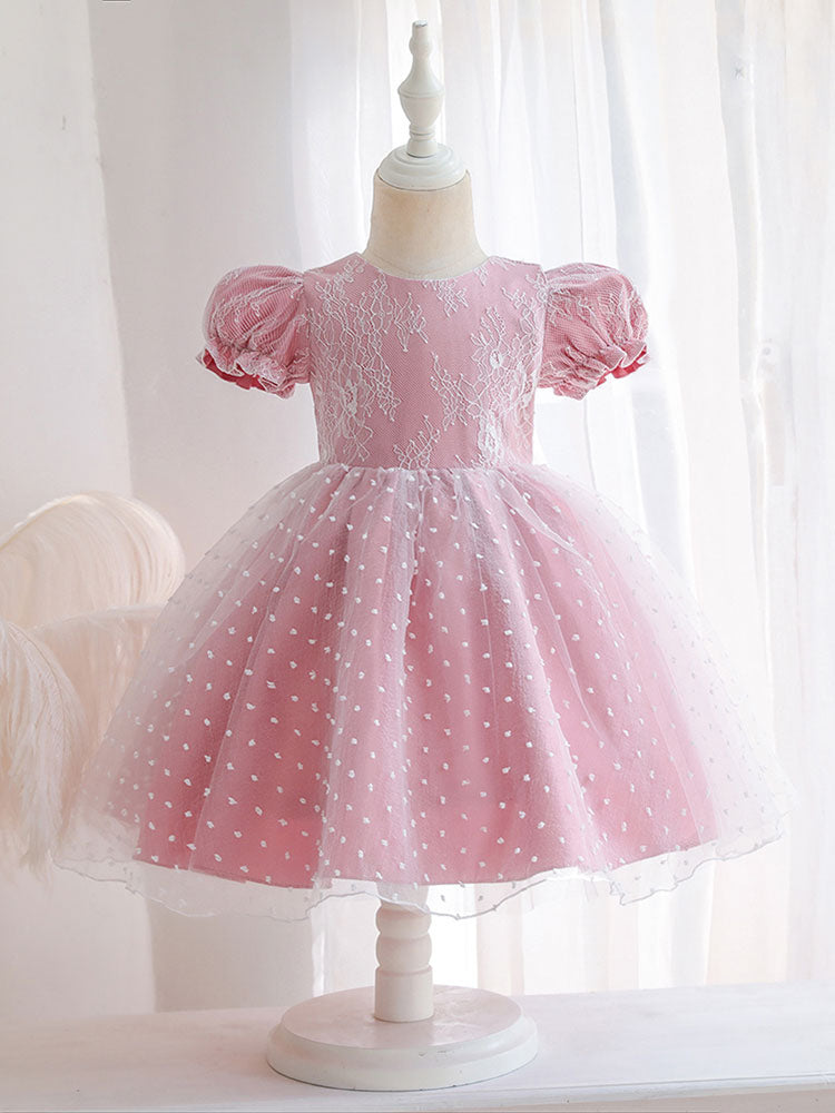 Cameo Brown Jewel Neck Short Sleeves Formal Kids Pageant flower girl dresses-Dbrbridal