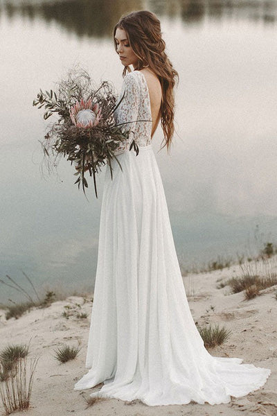 casual long wedding dress A-line V-Neck Sleeve Floor Length Chiffon Lace Beach Wedding Dresses – Dbrbridal Color:Pale Violet Red Style:SLMD3257 274 Prom Dress Clip cut from a custom