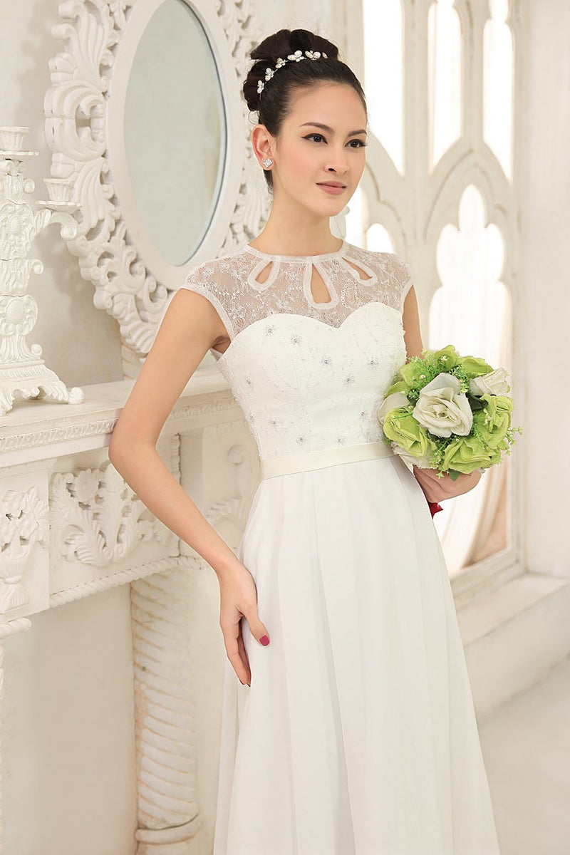 Casual Wedding Dresses Ivory Lace Chiffon Beach Wedding Dress with Beaded – Dbrbridal