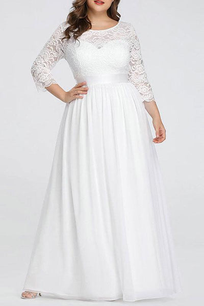 Casual Wedding Dresses Lace Chiffon Floor Length 3/4 Length