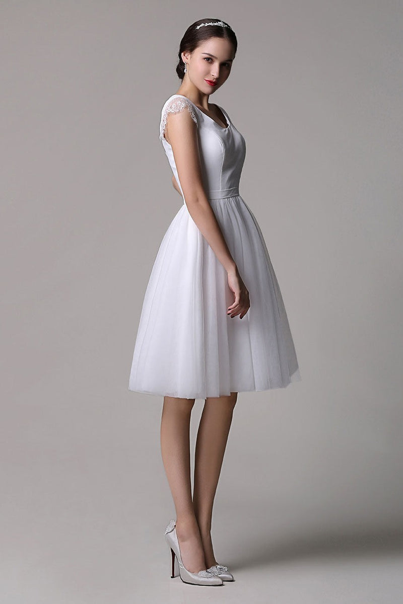Casual Wedding Dresses Tulle Scoop Neck Knee Length Short Bridal Dress – Dbrbridal