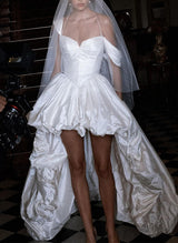 Charmeuse Wedding Dresses Chic A-line Elegant Sweetheart Sleeveless Court Train-Dbrbridal