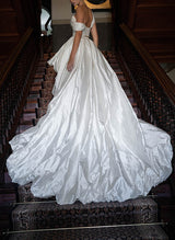 Charmeuse Wedding Dresses Chic A-line Elegant Sweetheart Sleeveless Court Train-Dbrbridal