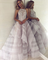 Charming A-Line Appliques Halter Sleeveless Floor-Length Formal Dresses-Dbrbridal