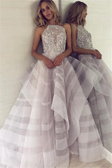 Charming A-Line Appliques Halter Sleeveless Floor-Length Formal Dresses-Dbrbridal