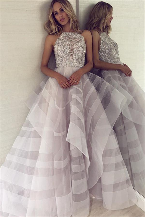 Charming A-Line Appliques Halter Sleeveless Floor-Length Formal Dresses-Dbrbridal