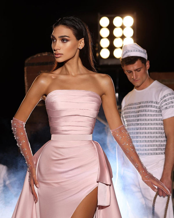 Charming Long Pink Sleeveless Evening Party Gowns Long Slit Online-Dbrbridal