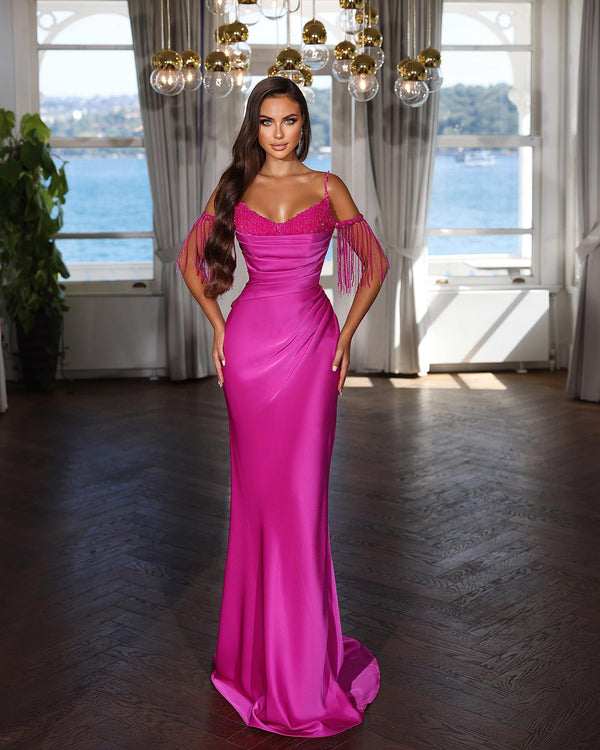 Charming Spaghetti Straps Mermaid Evening Dress with Beads-Dbrbridal