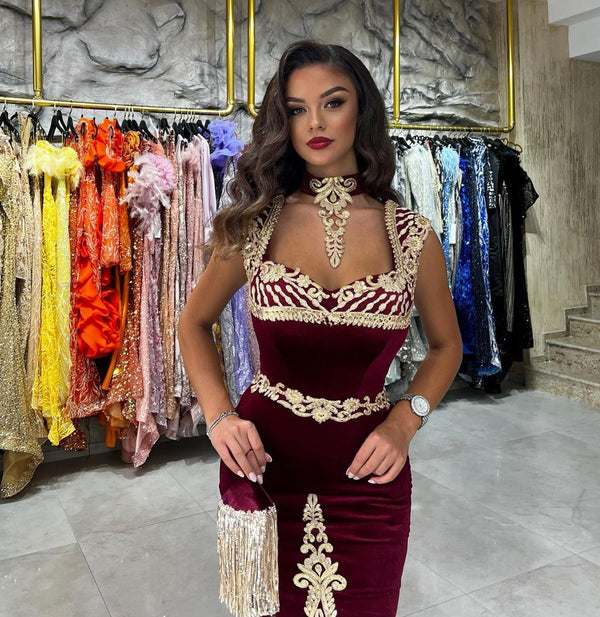 Charming Sweetheart Sleeveless Mermaid Burgundy Evening Party Gowns with Appliques-Dbrbridal