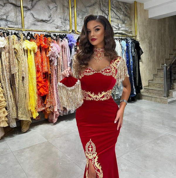 Charming Sweetheart Sleeveless Mermaid Ruby Evening Party Gowns Long Slit Online-Dbrbridal