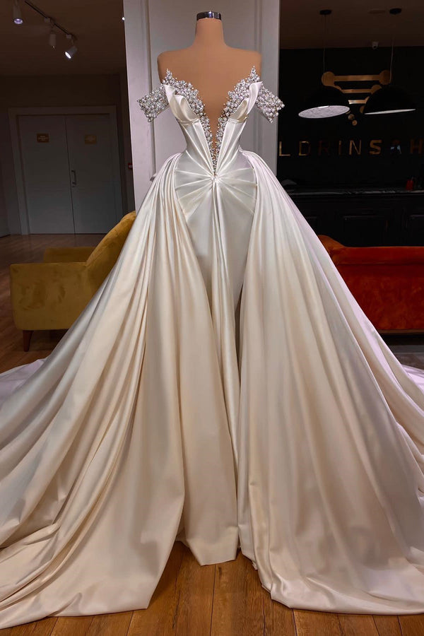 Charming V-Neck Off-the-Shoulder Evening Party Gowns with Beads-Dbrbridal