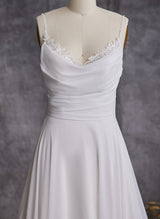 Chic A-line Cowl Neck Sleeveless Chiffon Court Train Wedding Dress Appliques Lace-Dbrbridal