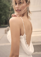 Chic A-line Cowl Neck Sleeveless Chiffon Court Train Wedding Dress Appliques Lace-Dbrbridal