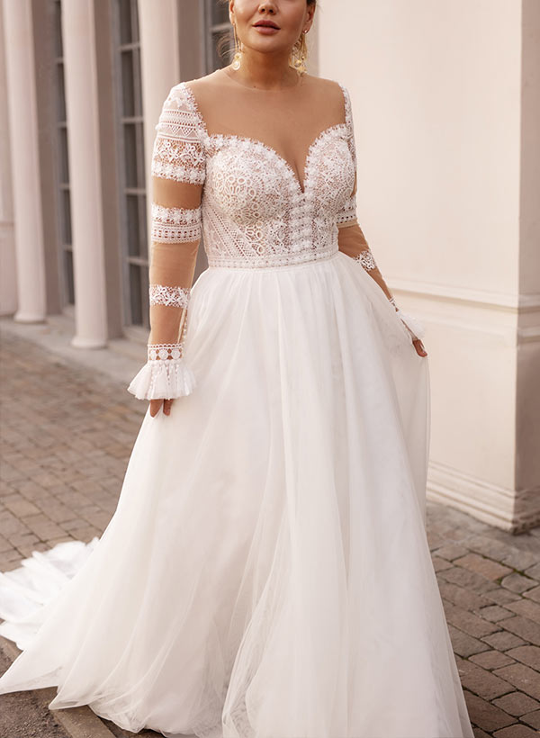 Chic A-line Elegant Sweetheart Long Sleeves Wedding Dresses for Plus Size-Dbrbridal