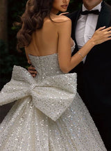 Chic A-line Elegant Sweetheart Sleeveless Sequined Wedding Dress Bow-Dbrbridal