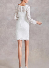 Chic A-line Illusion Neck Long Sleeves Detachable Lace Wedding Dresses-Dbrbridal