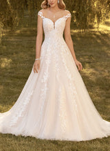 Chic A-line Princess Wedding Dress Appliques Lace-Dbrbridal