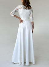 Chic A-line Scoop Neck 3 4 Sleeves Floor-Length Lace Wedding Dresses-Dbrbridal