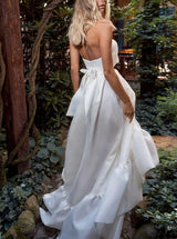 Chic A-line Sleeveless Satin Sweep Train Wedding Dress-Dbrbridal
