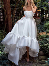 Chic A-line Sleeveless Satin Sweep Train Wedding Dress-Dbrbridal