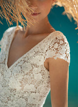 Chic A-line V-Neck Short Sleeves Tulle Wedding Dresses Split Front-Dbrbridal