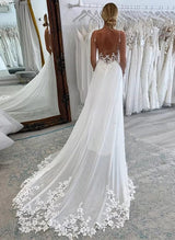 Chic A-line V-neck Sleeveless Chiffon Wedding Dress Appliques Lace-Dbrbridal