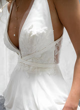 Chic A-line V-Neck Sleeveless Floor-Length Wedding Dresses Lace-Dbrbridal