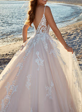 Chic A-line V-Neck Sweep Train Tulle Bridal Gown-Dbrbridal