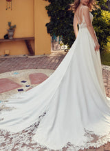 Chic A-line Wedding Dresses Lace Open Back Pockets-Dbrbridal