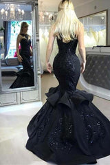 Chic Black Mermaid Formal DressesLong Sequins Ruffles Party Gowns-Dbrbridal