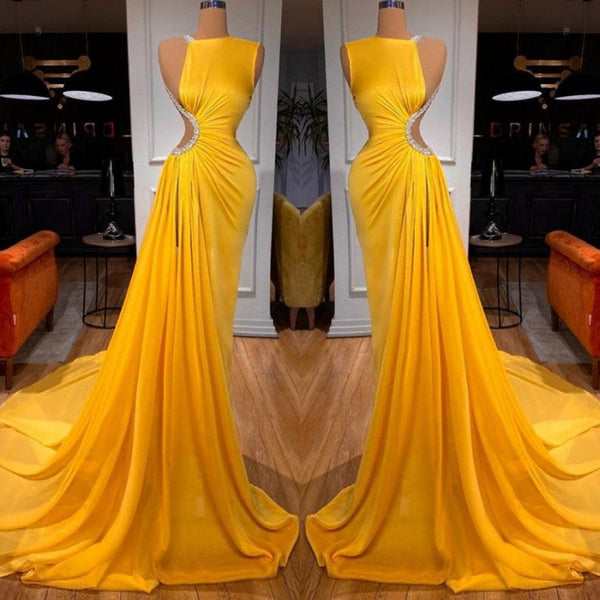 Chic Bright Yellow Long Prom Dress Mermaid Split-Dbrbridal
