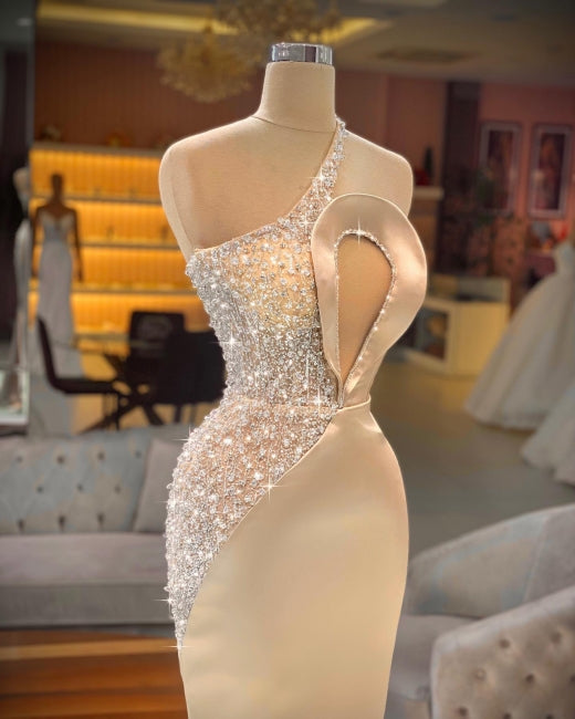 Chic Champagne Sleeveless Mermaid Prom Dresses Long Evening Gowns-Dbrbridal