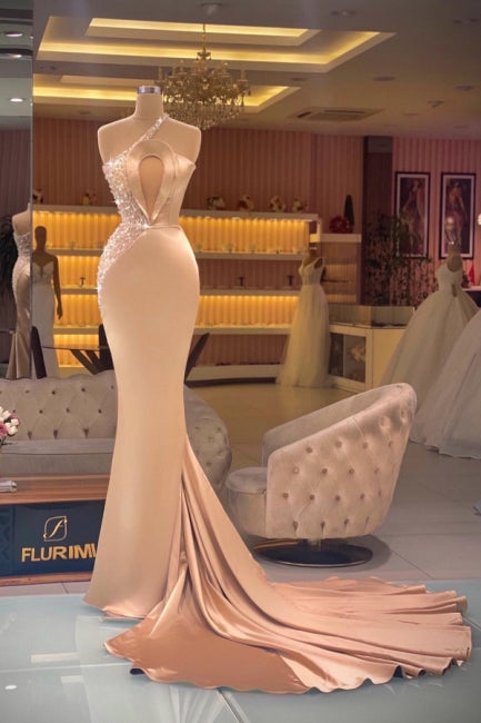 Chic Champagne Sleeveless Mermaid Prom Dresses Long Evening Gowns-Dbrbridal