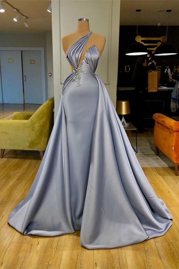 Chic Halter Beadings Long Evening Party Gowns With Detachable Skirt-Dbrbridal