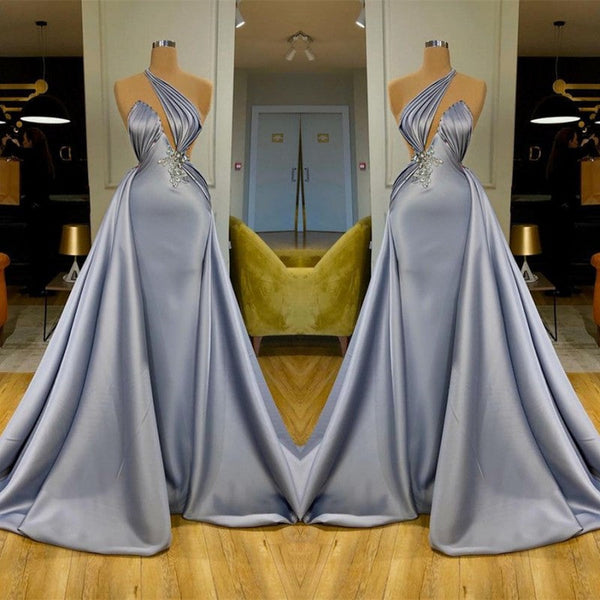 Chic Halter Long Evening Dress With Detachable Skirt Beadings-Dbrbridal