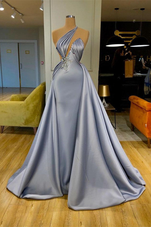 Chic Halter Long Evening Dress With Detachable Skirt Beadings-Dbrbridal