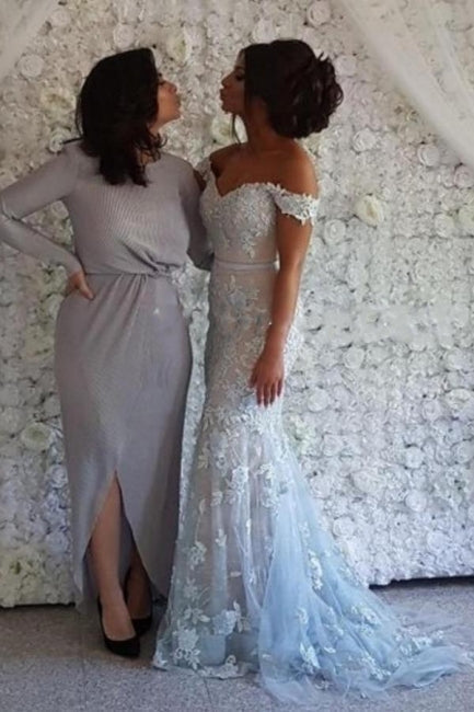 Chic Off-the-shoulder Lace Mermaid Long Prom Dresses On Sale-Dbrbridal