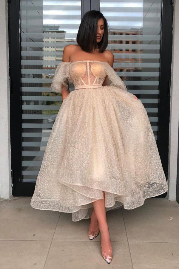 Chic Sequins Lace Short Prom Dress Off-the-Shoulder-Dbrbridal