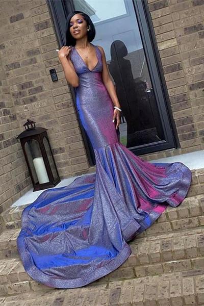 Chic Sexy Deep Sleeveless V-Neck Prom Dresses New Arrival Halter Memaiad Sequins Evening Gowns-Dbrbridal